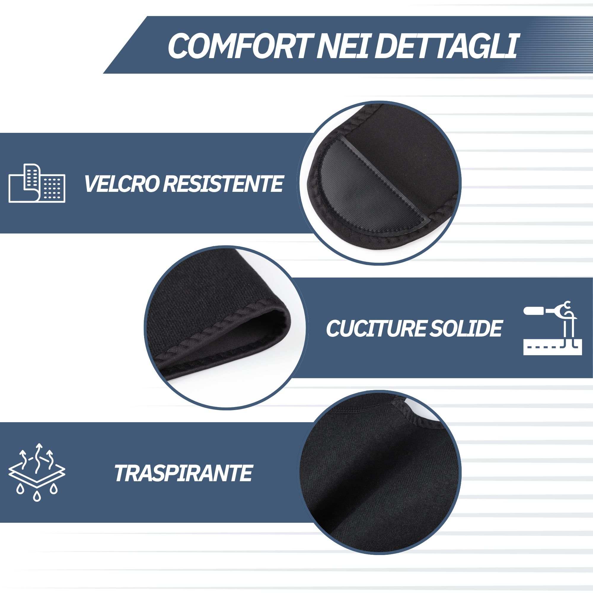 Dimensioni di un bendaggio anca e coscia: 110cm lunghezza, 42cm altezza, 65cm larghezza. Cinghia regolabile.