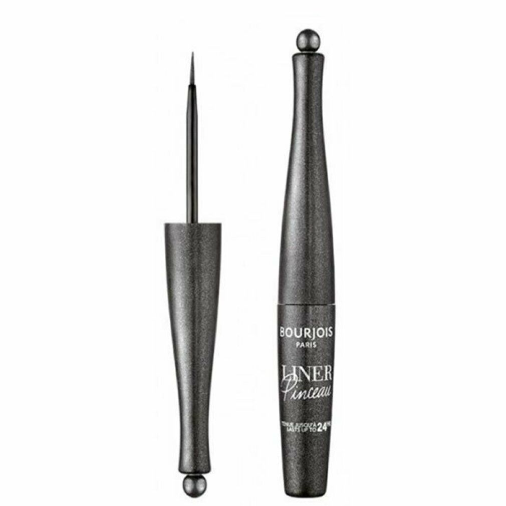 Eyeliner nero con applicatore a pennello. Flacone con tappo sferico. Scritta: Bourjois Liner Pinceau.