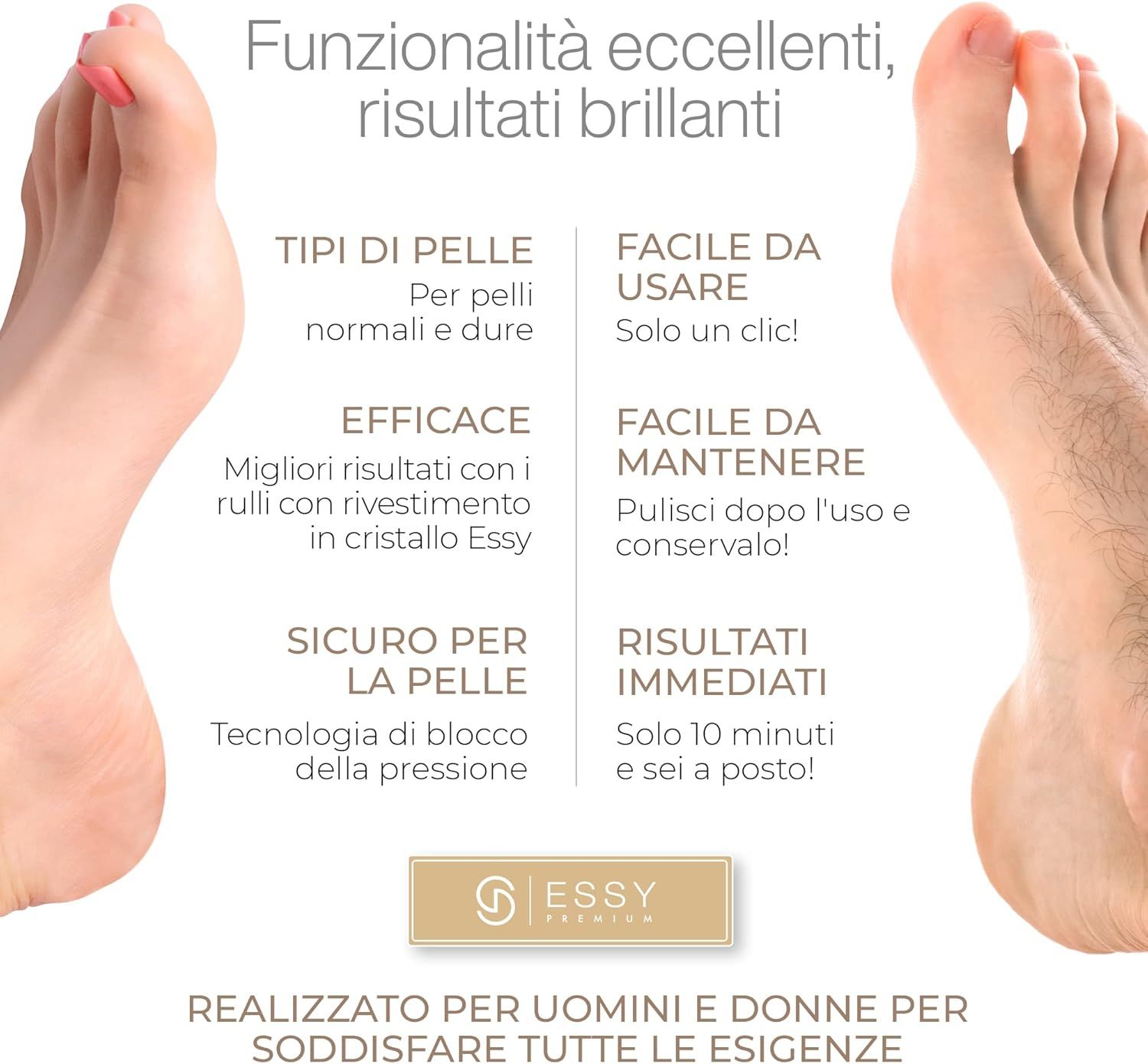 Rimuovi Calli Elettrico Essy con 5 Rulli di Ricambio – Bianco