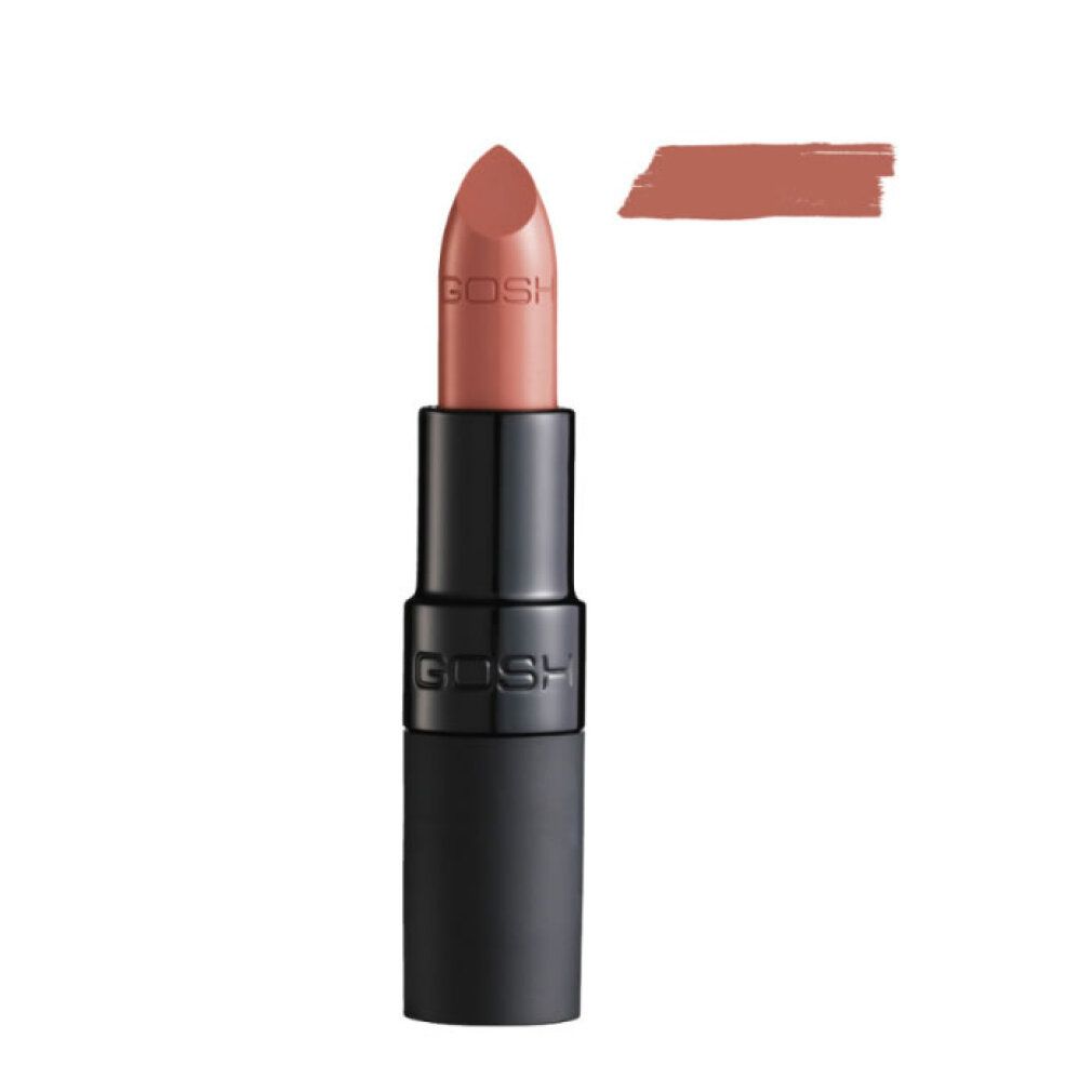 Gosh Velvet Touch Lipstick 003 Matt Antique in marrone opaco con logo Gosh.