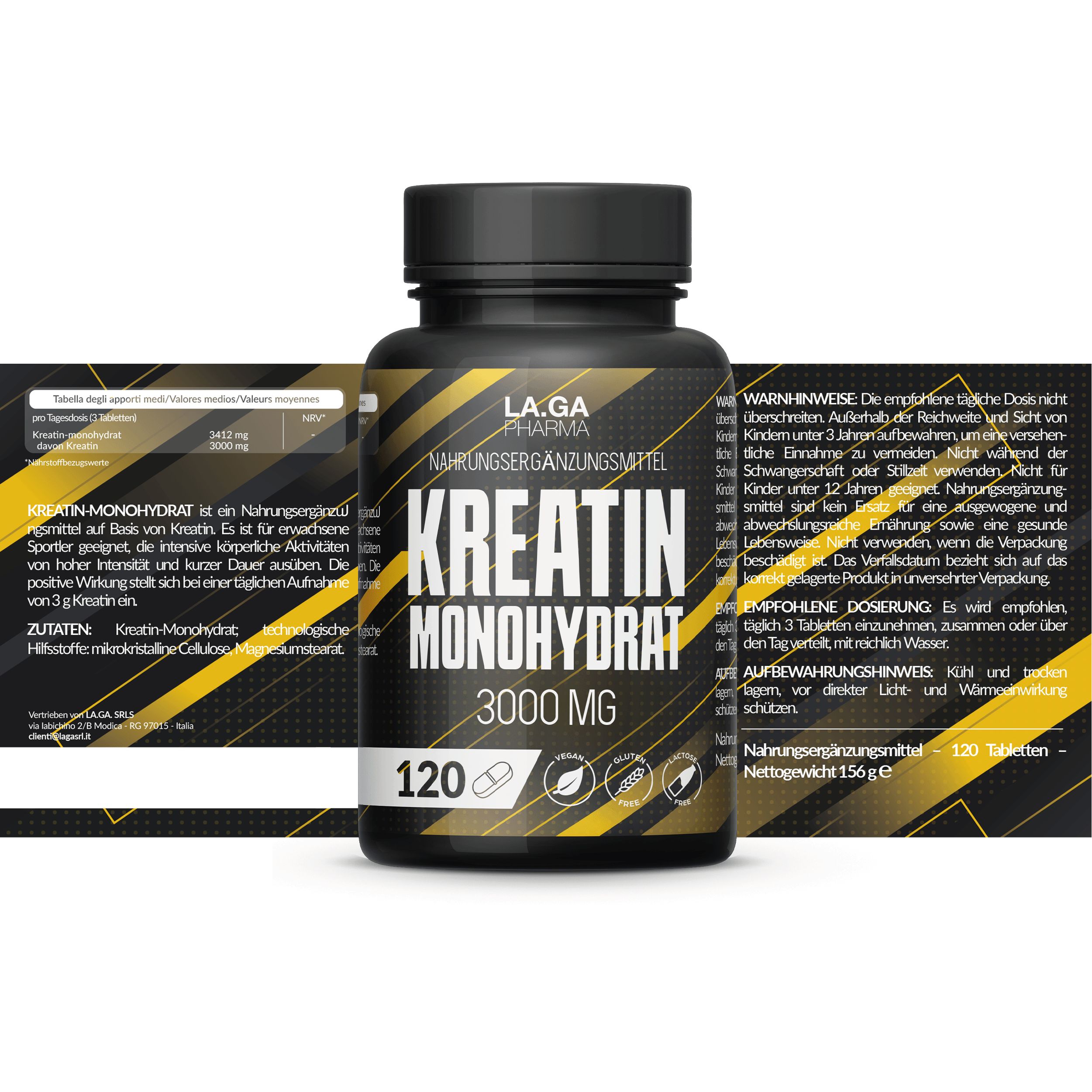 LA.GA Pharma Creatina Monoidrato 120 compresse. Integratore alimentare.