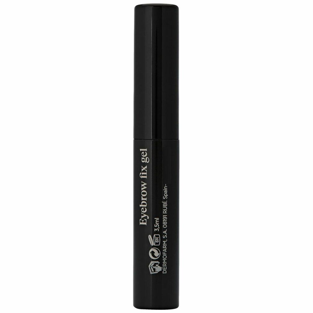 Tubo nero con la scritta "Eyebrow fix gel". Contiene 3,5 ml. Con logo e indirizzo.