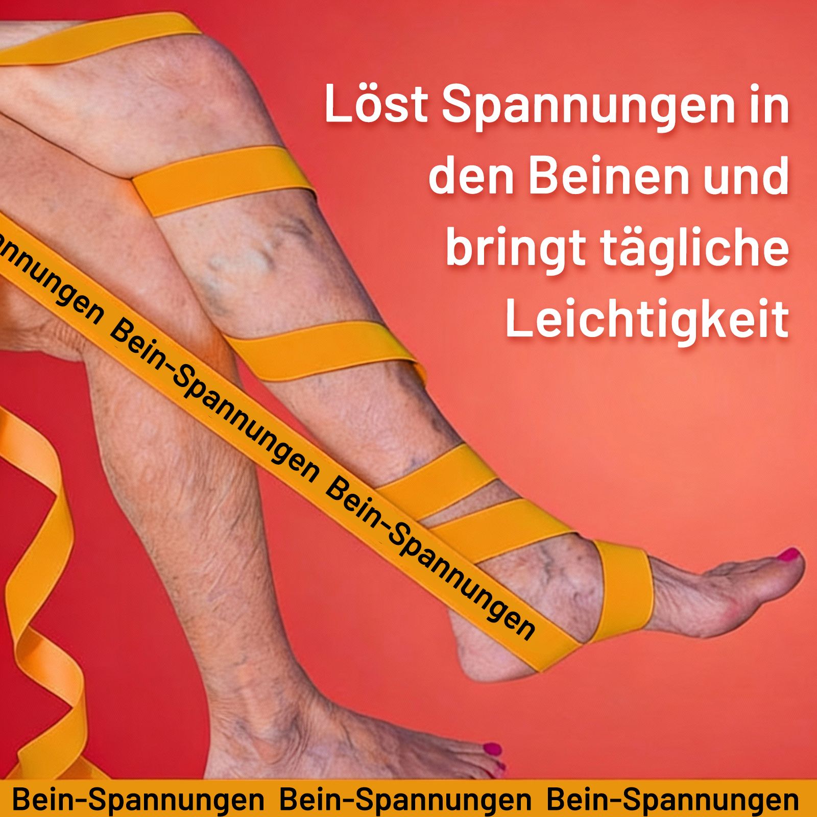 Gambe avvolte da fasce gialle, che indicano tensione.