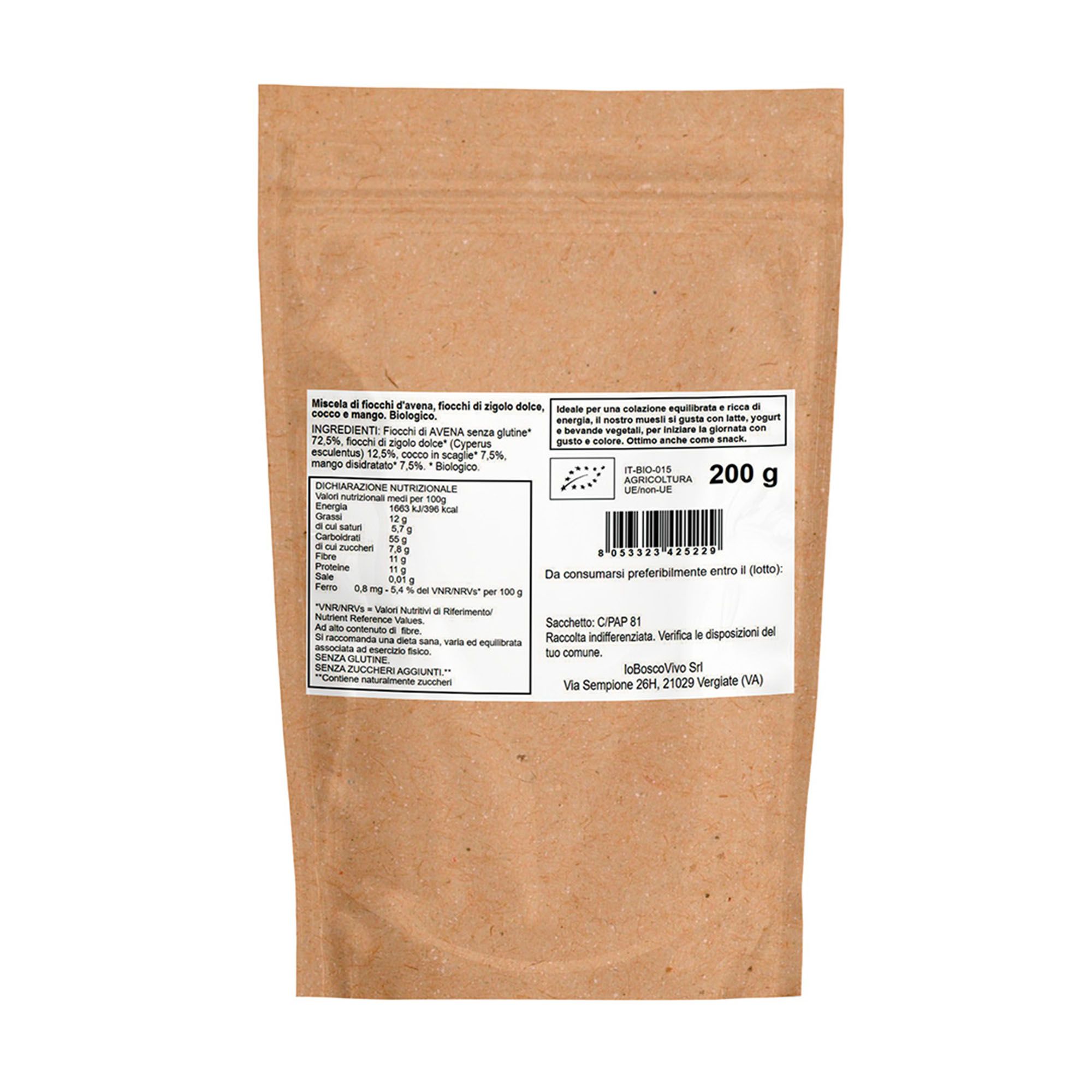 IoBoscoVivo Muesli Croccante Bio Mango e Cocco | Senza Glutine, Zero Zuccheri Aggiunti