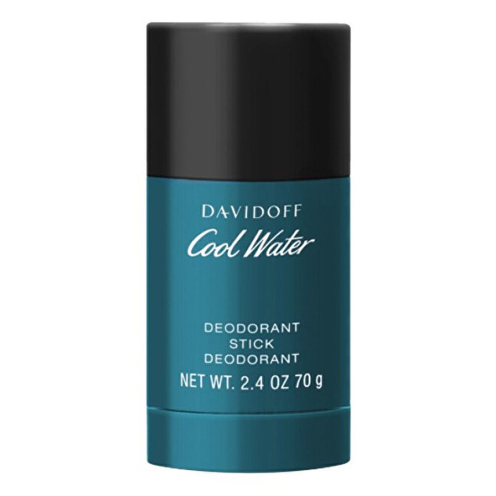 Stick deodorante DAVIDOFF Cool Water. Confezione blu-nera. Scritta Cool Water. Contenuto netto 2.4 OZ 70 g.