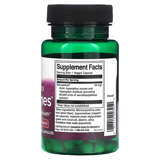 Retro di un flacone verde. Etichetta con informazioni nutrizionali e ingredienti. Contiene 60 capsule.