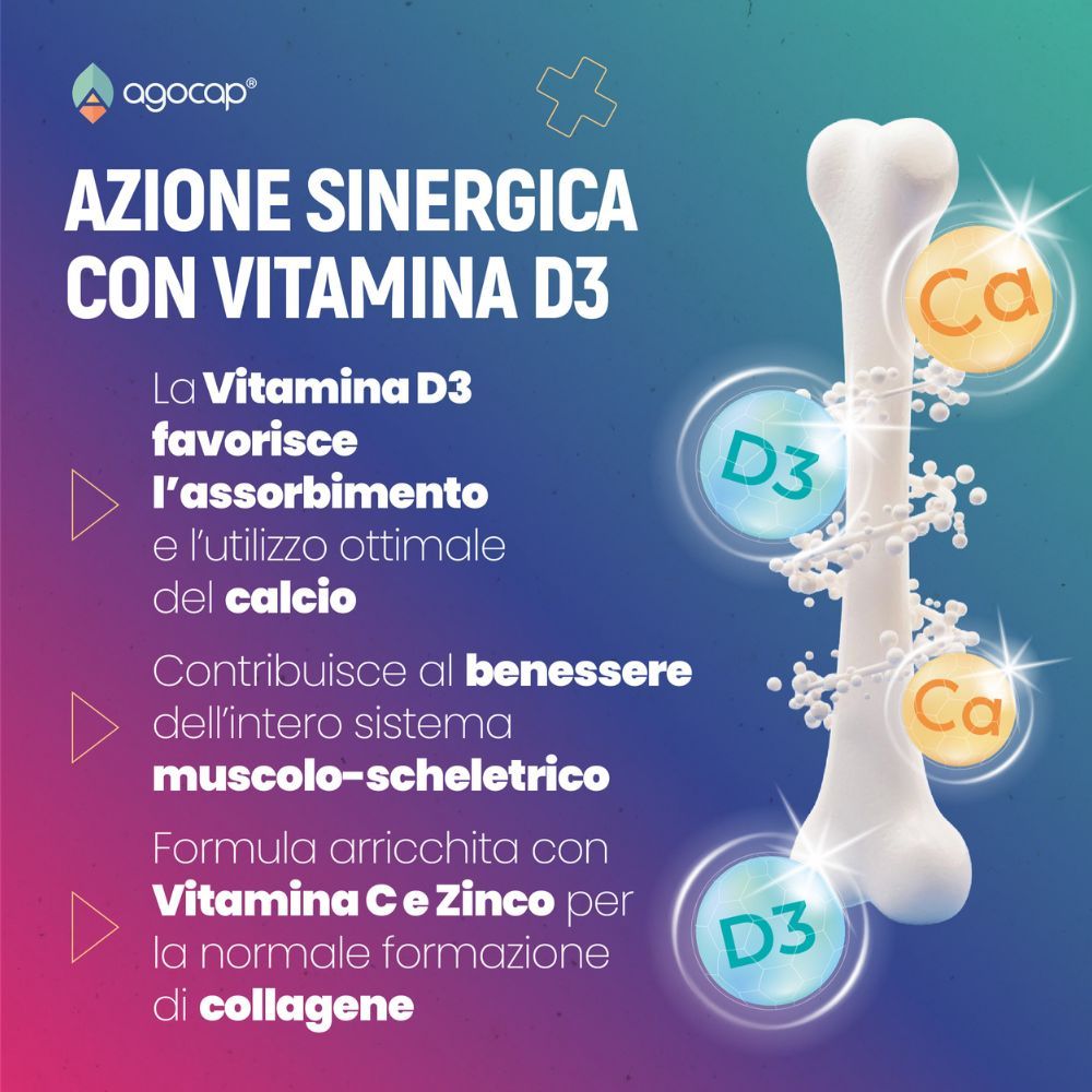Integratore a base di Calcio + Vitamina D3 - Supporto Ossa e Articolazioni - 120 supergelèe - Agocap