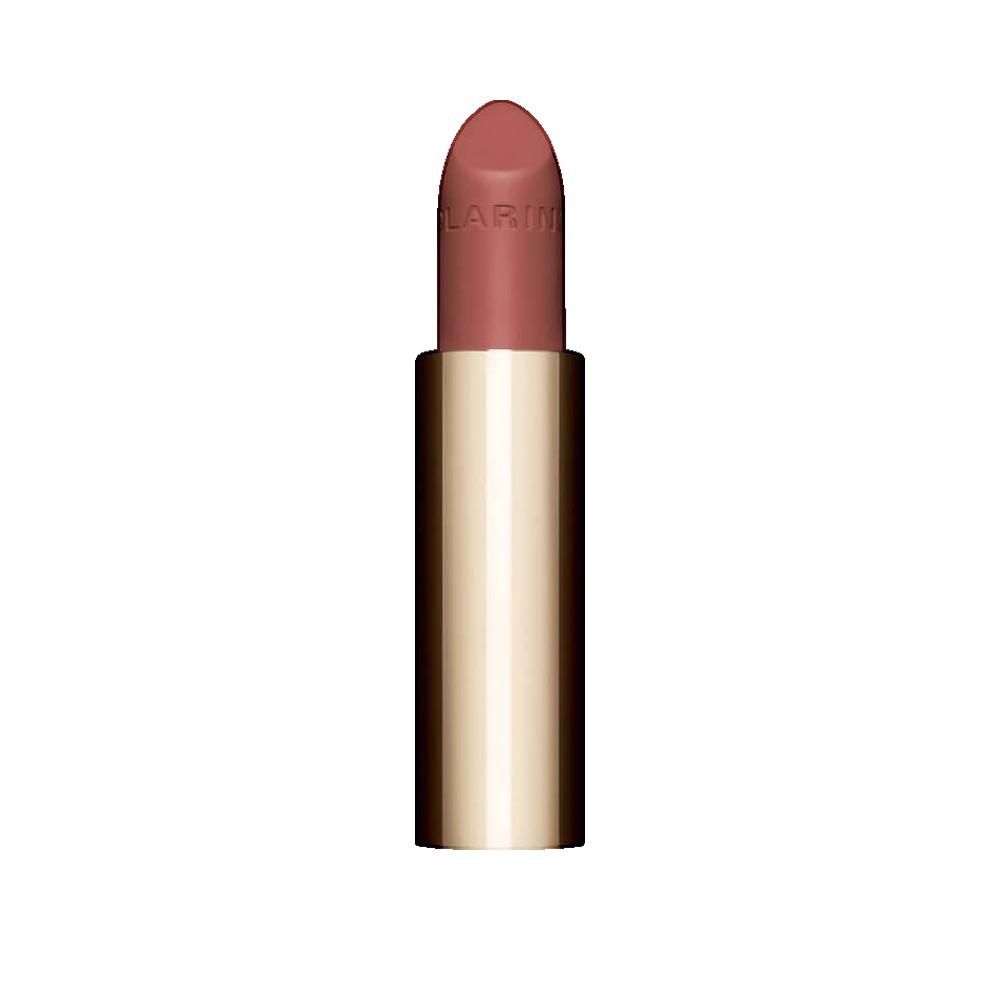 Rossetto rosa in un astuccio dorato. Il nome del marchio è visibile sul rossetto.