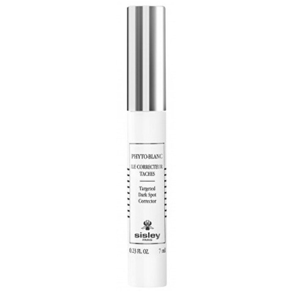 Siero bianco con tappo argentato. Scritta: PHYTO-BLANC, LE CORRECTEUR TACHES, Targeted Dark Spot Corrector. Marchio: Sisley.