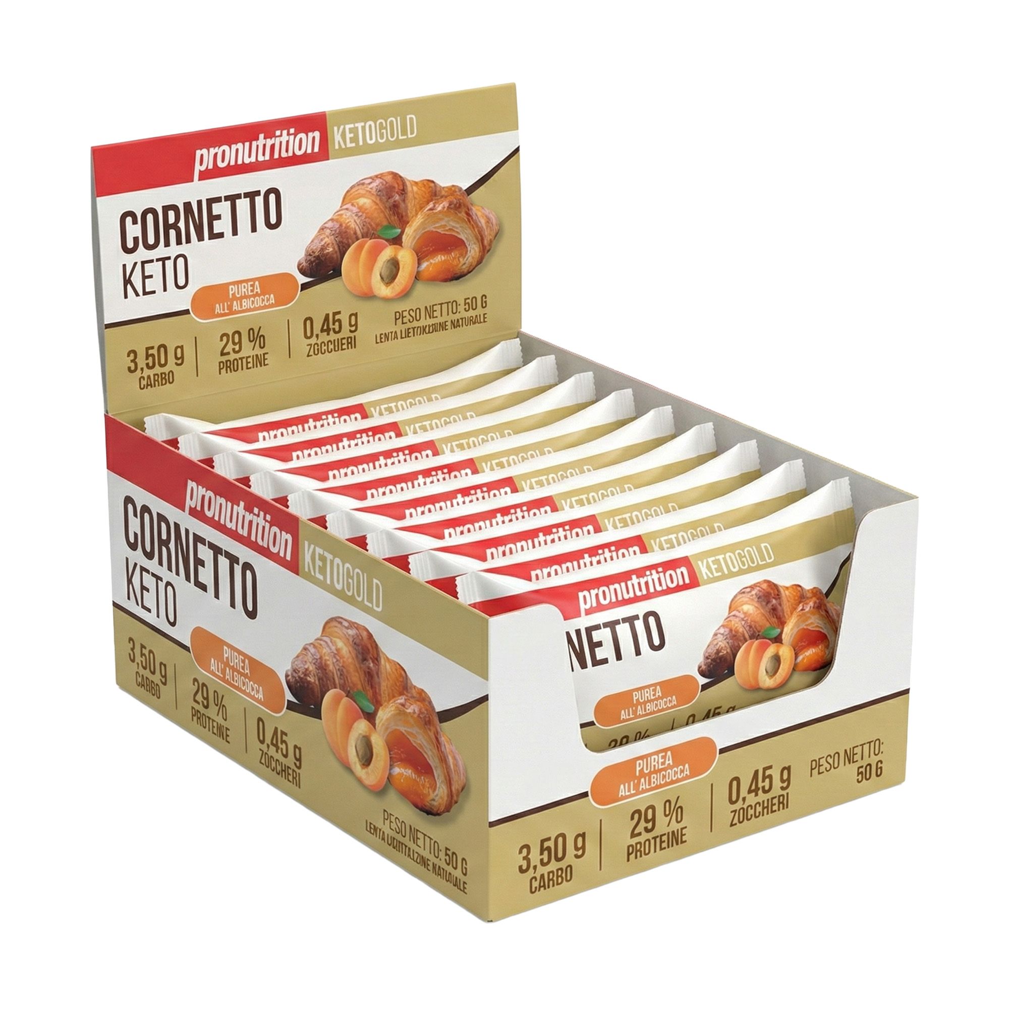 Pronutrition Cornetto Keto - 10 pezzi 50 gr Albicocca - Senza zuccheri - Bassi carboidrati