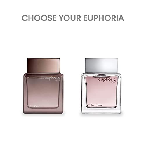 Due flaconi. Sinistra: flacone marrone. Destra: flacone con liquido rosa. Scritta "euphoria men".