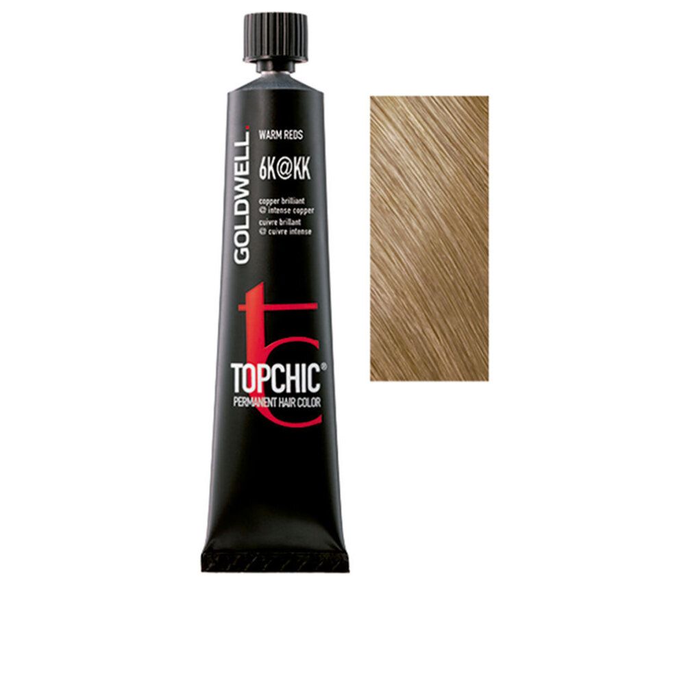 Goldwell Topchic 6K@KK. Tubo nero con informazioni e campione colore. Warm Reds.