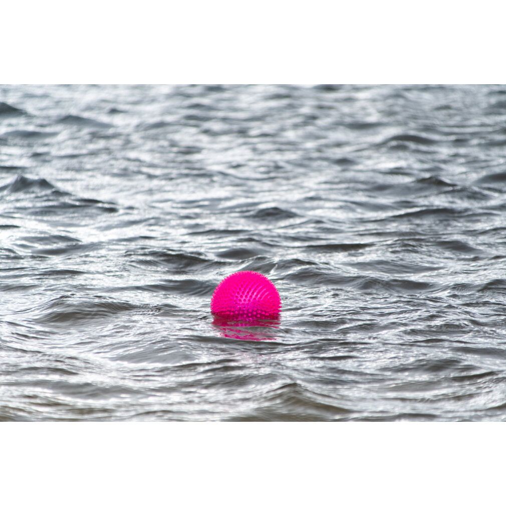 Palla rosa con spuntoni sull'acqua. Superficie strutturata.
