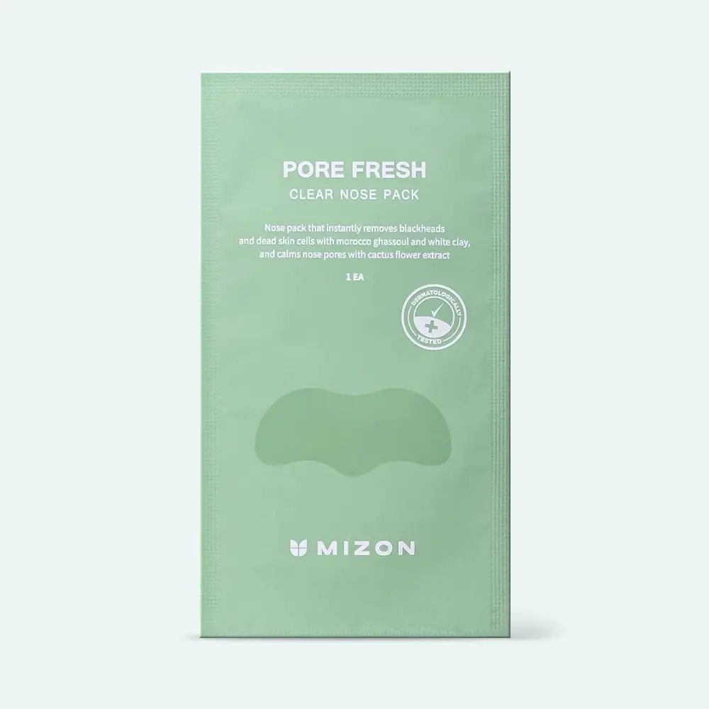 MIZON Pore Fresh Clear Nose Pack bustina singola con descrizione degli ingredienti e dell'uso.