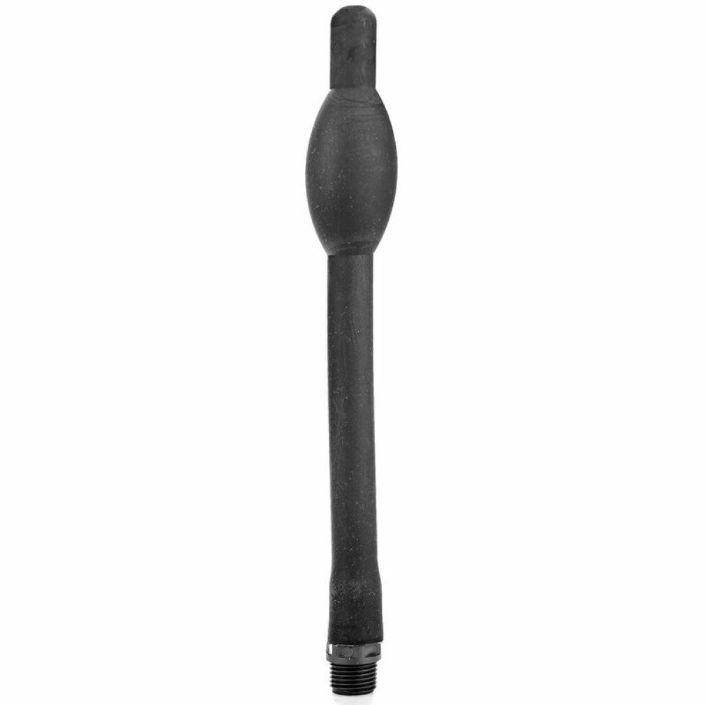 Sonda anale nera, testa a forma di pera, lungo stelo. Parte filettata all'estremità. In gomma o materiale simile.