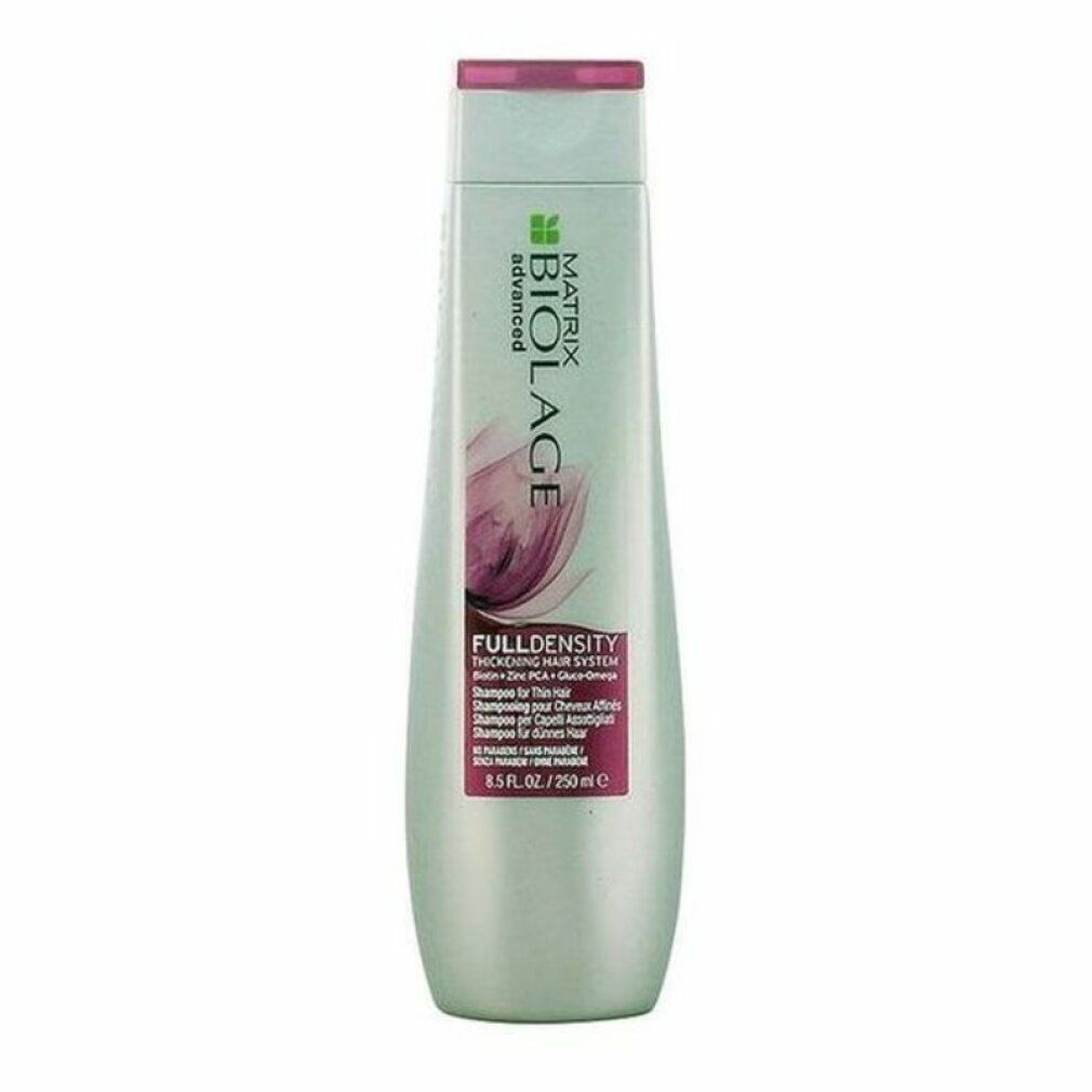 Flacone di shampoo con tappo rosa. Scritta: Matrix Biolage FullDensity. 250 ml.