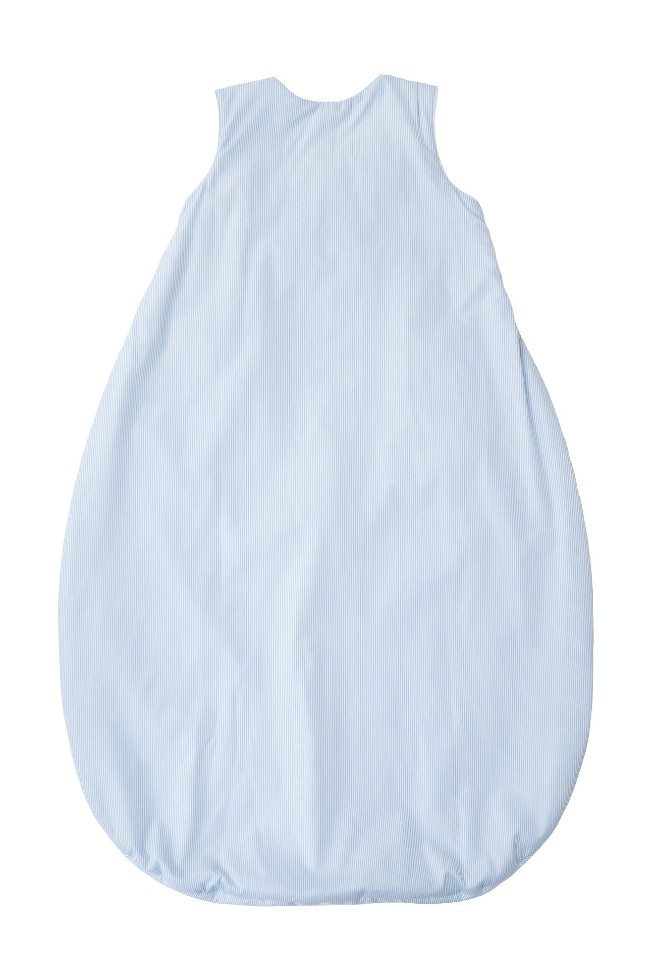 Sacco nanna azzurro, retro. Tessuto liscio, forma ovale, senza maniche. Marchio Tavolinchen.