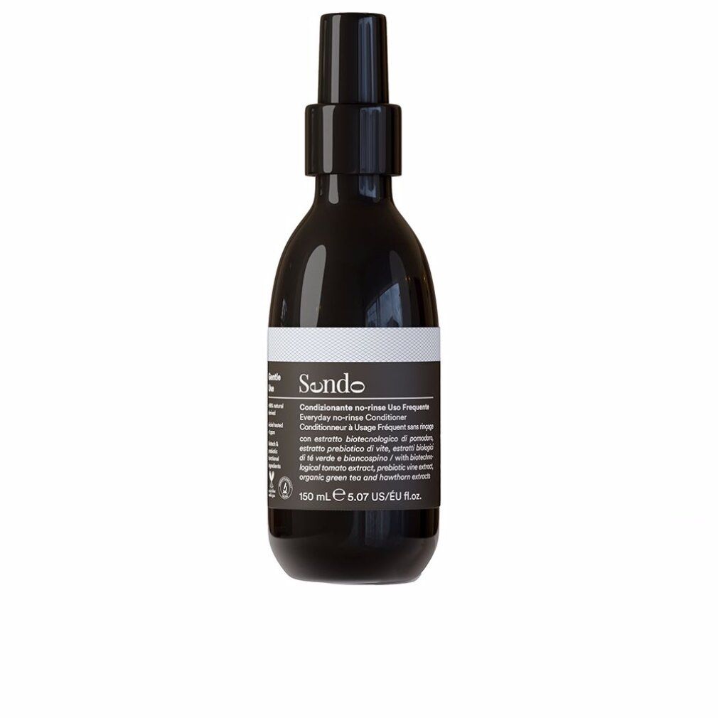 Flacone spray nero con etichetta bianca. Testo: Sendo, Conditioner, 150 ml. Erogatore nero.