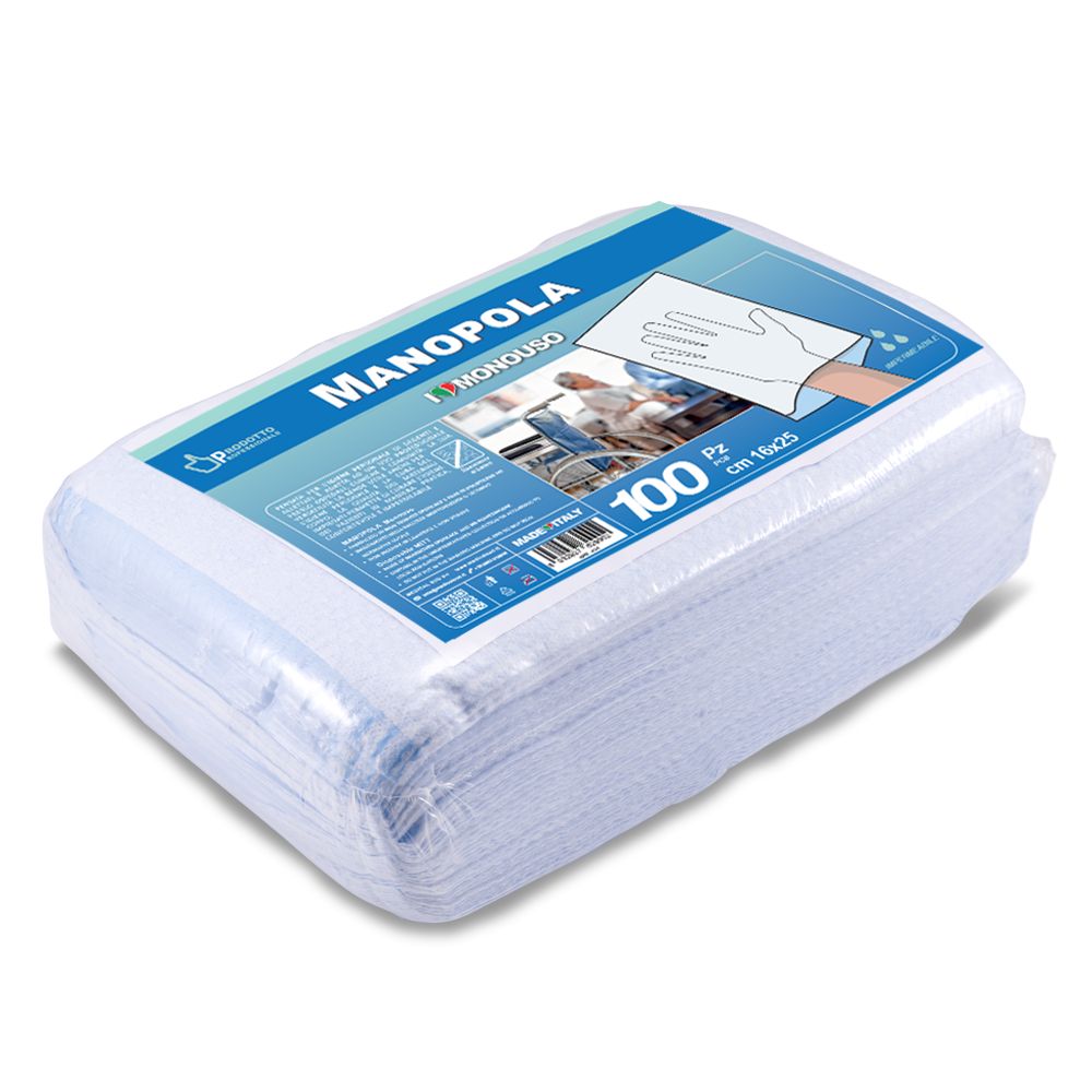 Confezione da 100 manopole monouso, 16x25 cm.