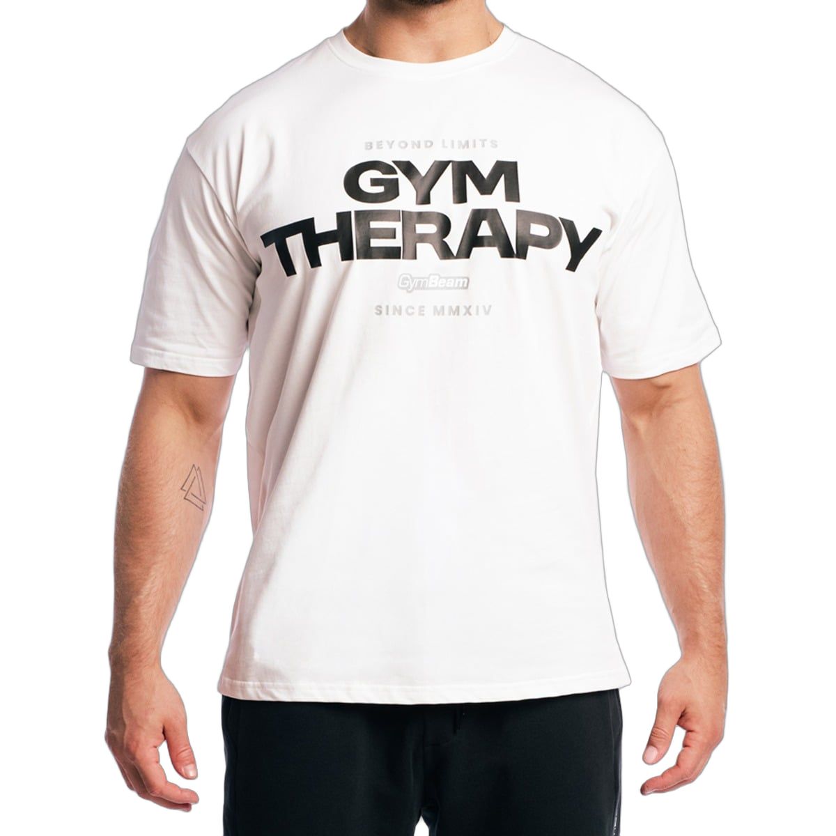 GymBeam T-shirt uomo oversize in cotone a manica corta Gym Therapy White