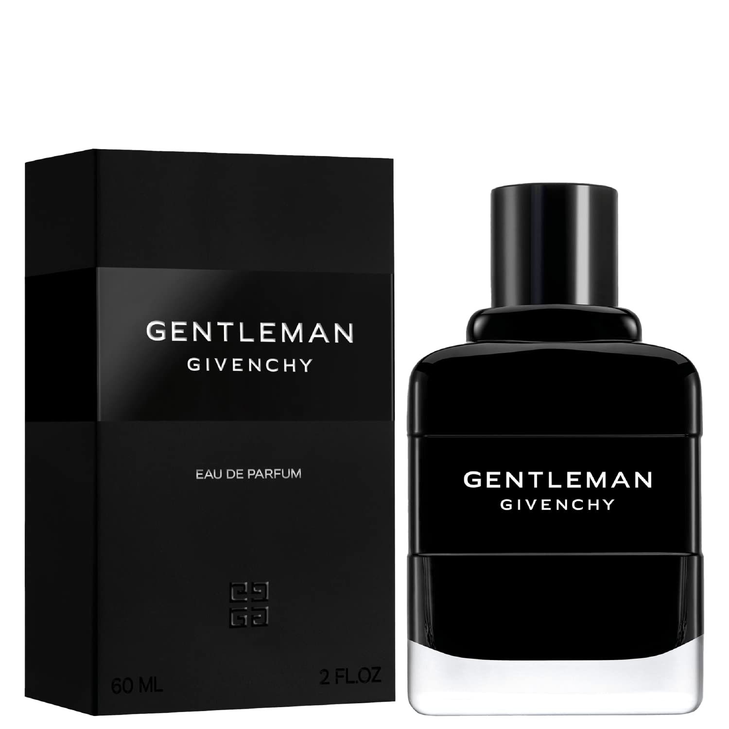 Flacone e confezione neri. Flacone con tappo nero. Scritta GENTLEMAN GIVENCHY e Eau de Parfum.