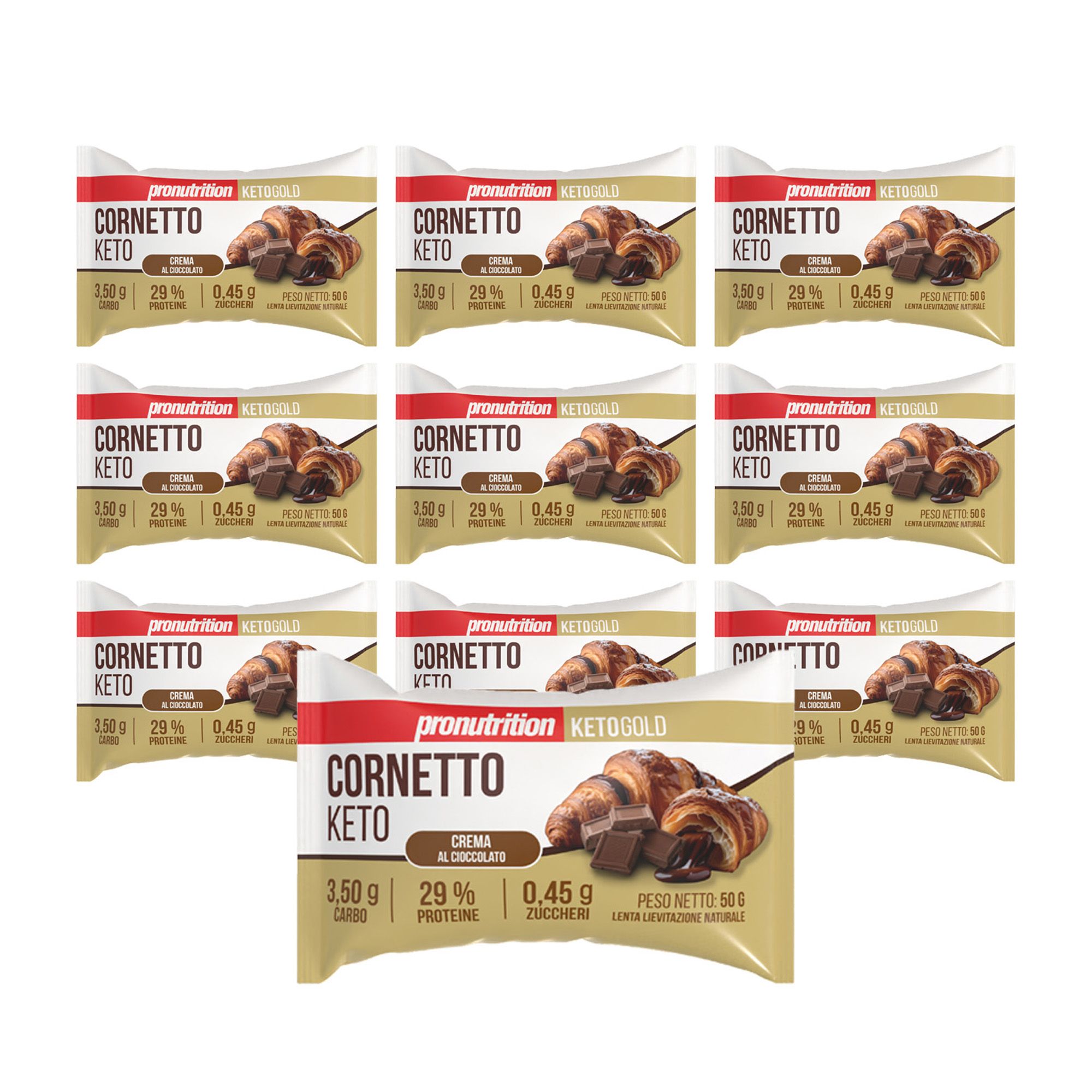 Pronutrition Cornetto Keto - 10 pezzi 50 gr Crema Cioccolato - Senza Zuccheri Aggiunti - Basso Carbo