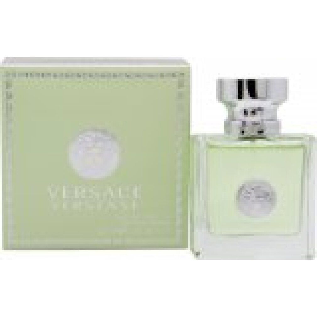Flacone e confezione Versace Versense. Flacone e scatola verdognoli con logo Medusa.