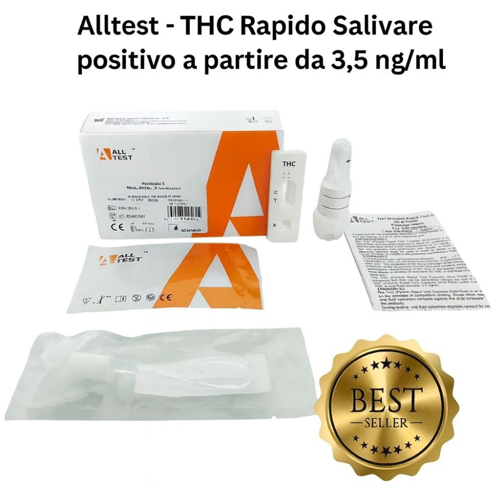 Kit Alltest THC test rapido salivare. Include cassetta, contenitore, istruzioni. Sigillo Best-Seller.
