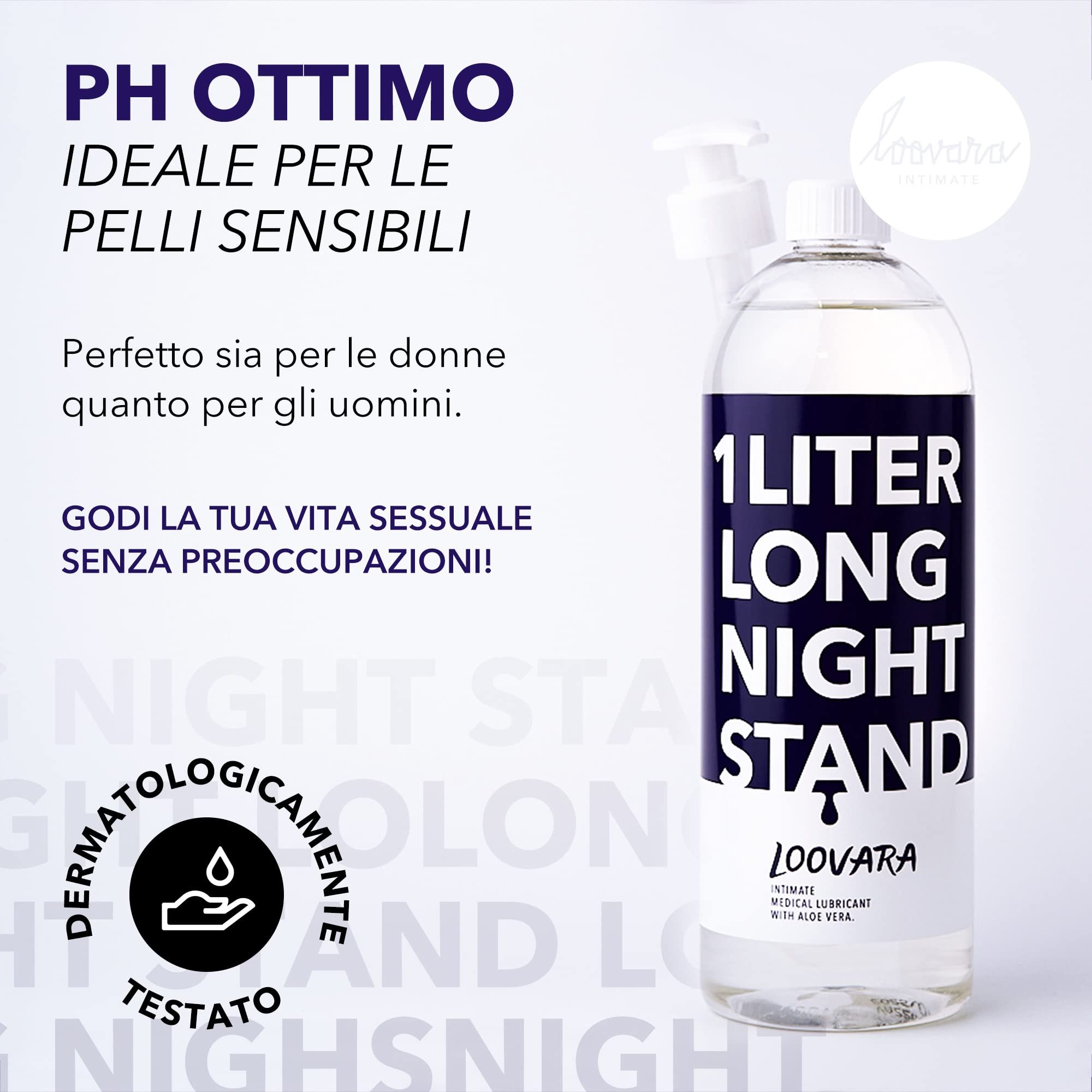 LOOVARA 1 Litro Long Night Stand lubrificante. Testato dermatologicamente, pH ottimale.