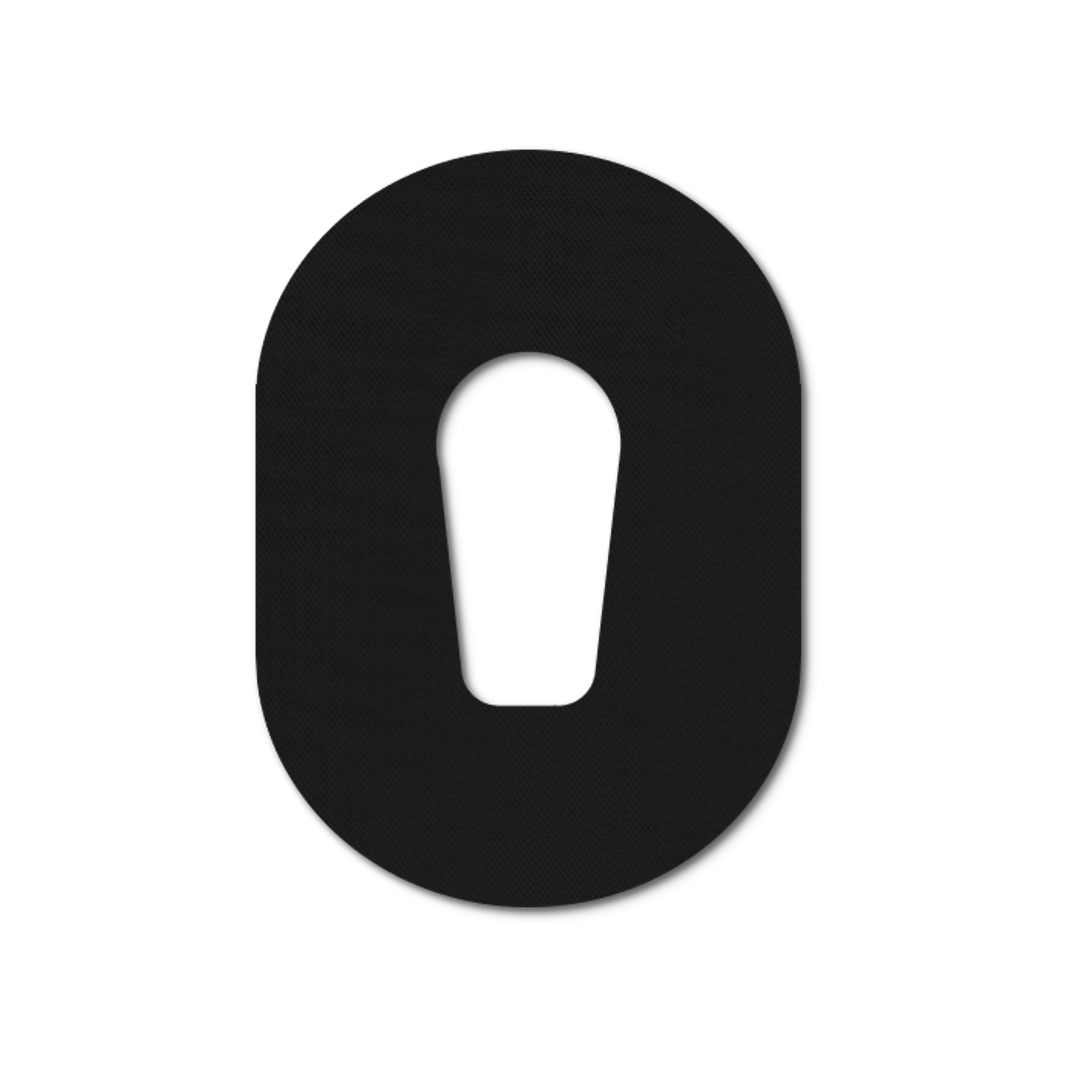 Cerotto nero ovale con intaglio al centro. Su sfondo bianco.