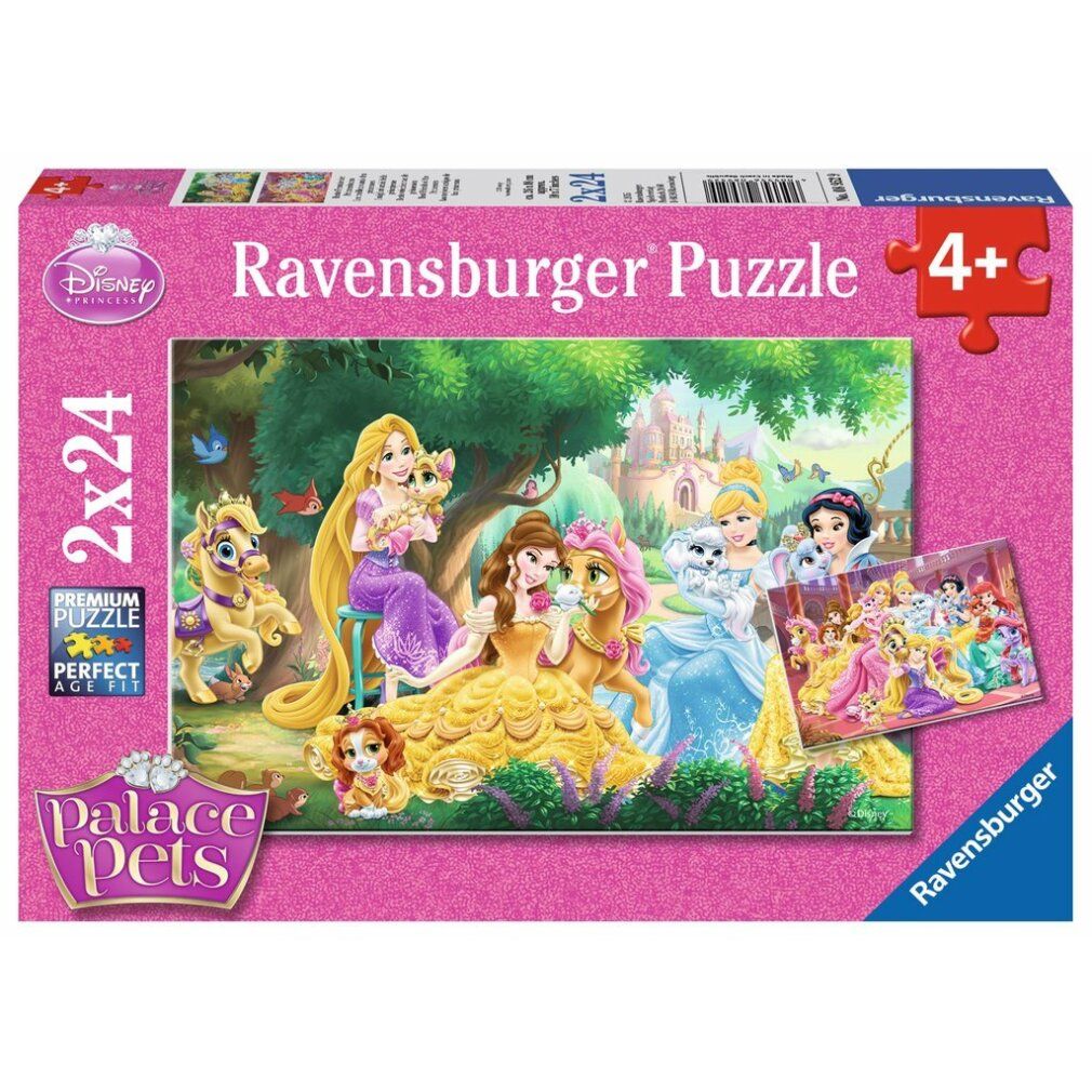 Scatola puzzle con principesse. Scritto: Ravensburger Puzzle, Disney, 2x24 pezzi, Palace Pets. Età: 4+