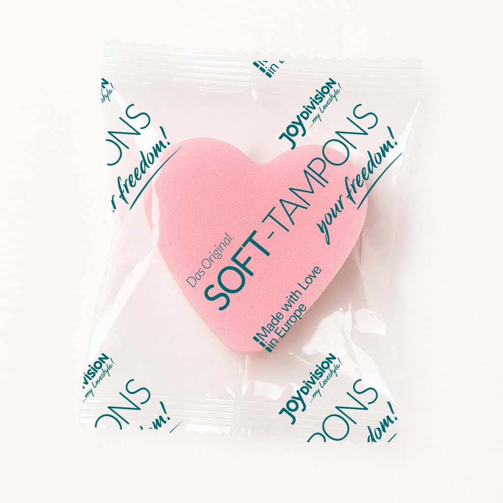Tampone a forma di cuore rosa confezionato singolarmente con logo JOYDIVISION.