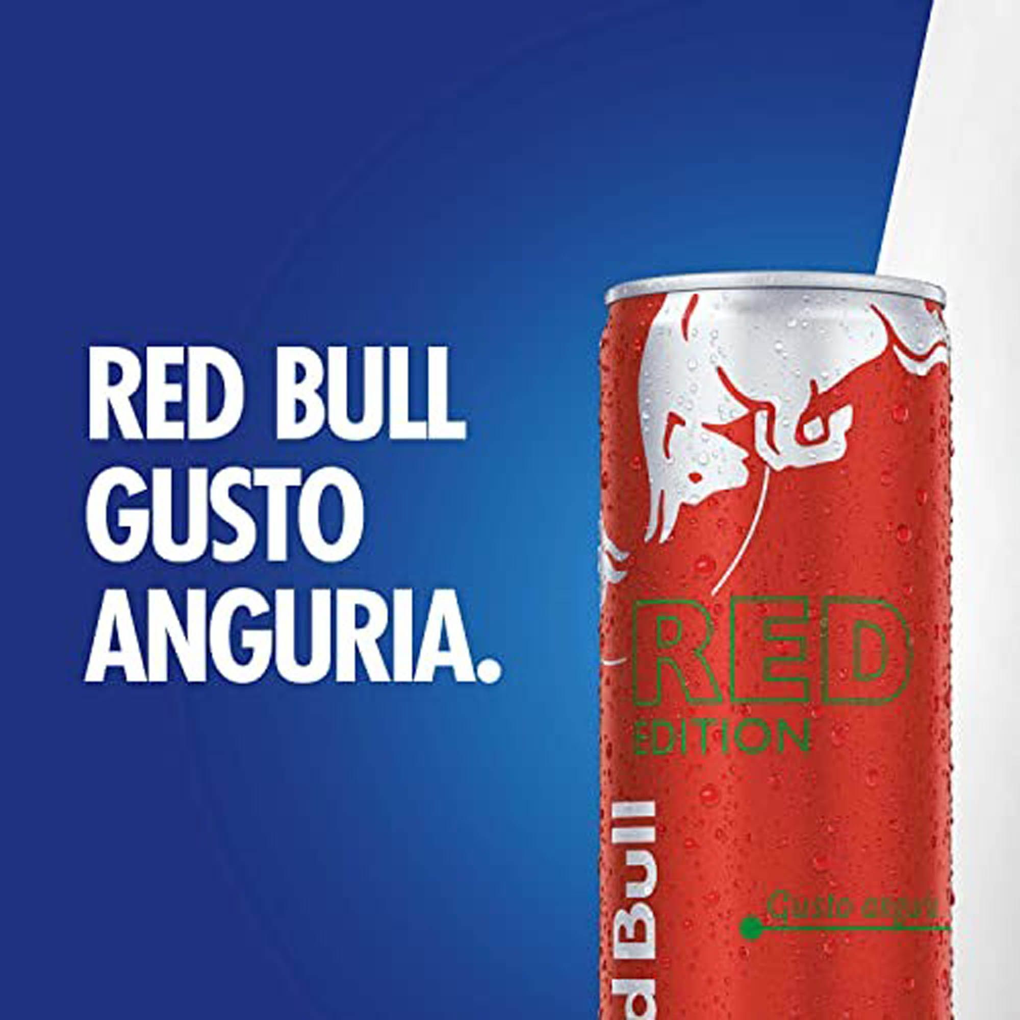 Red Bull Energy Drink, Gusto Anguria, lattina da 250 ml con gocce d'acqua.