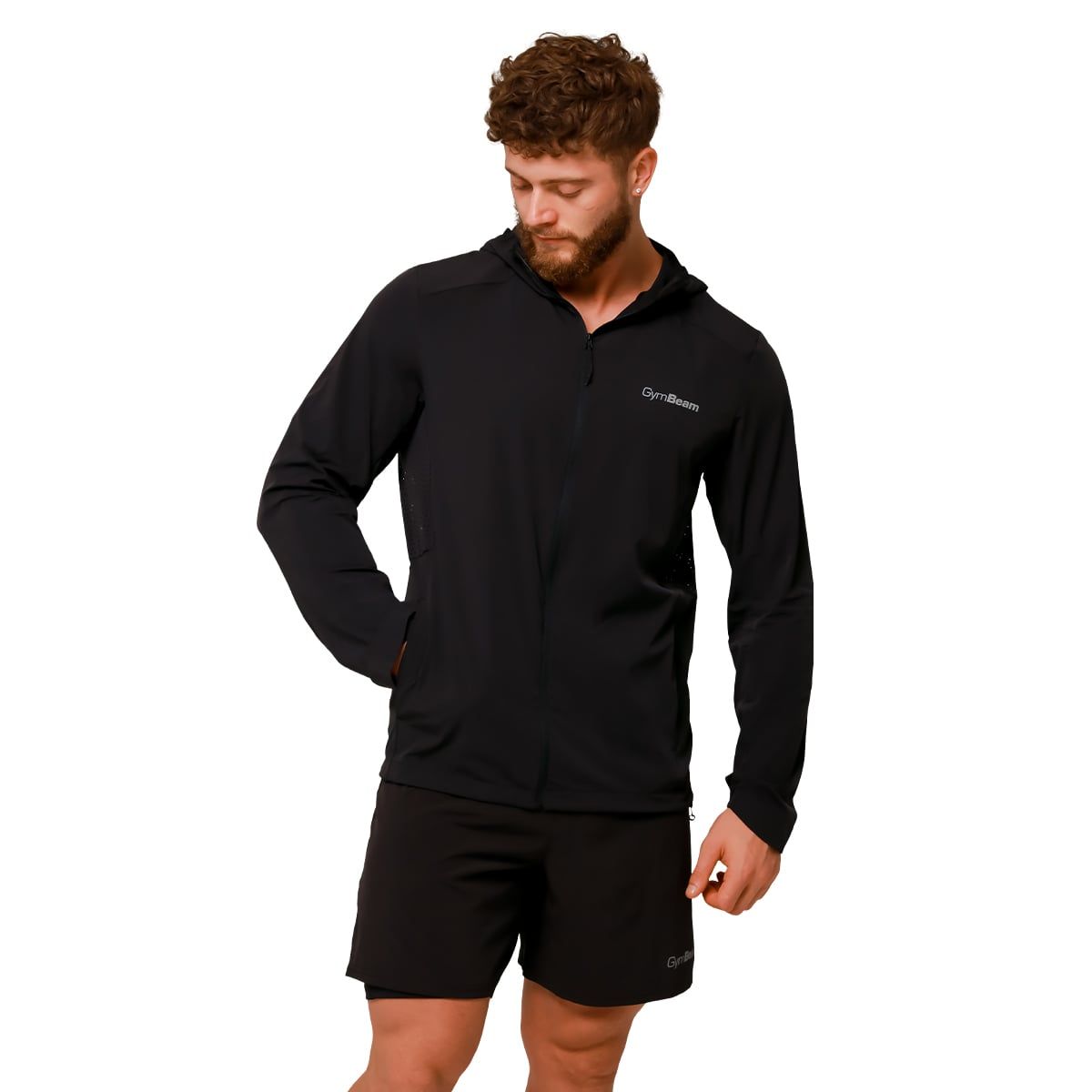 GymBeam Giacca uomo slim Pulse Running Black con cappuccio e zip