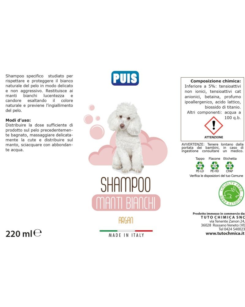 Puis Shampoo cani pelo bianco Argan ipoallergenico