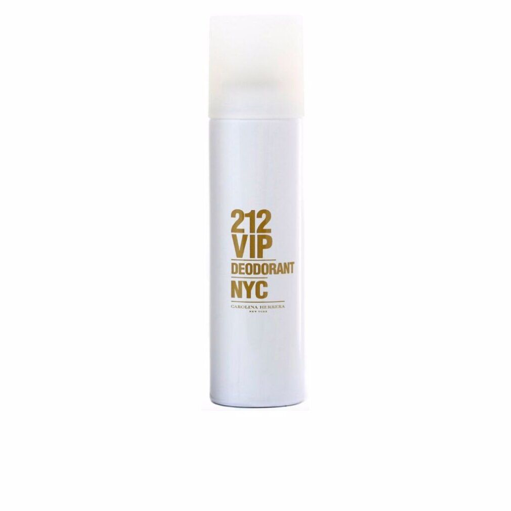 Spray deodorante bianco con scritta dorata "212 VIP DEODORANT NYC". Con tappo bianco. Marchio Carolina Herrera.