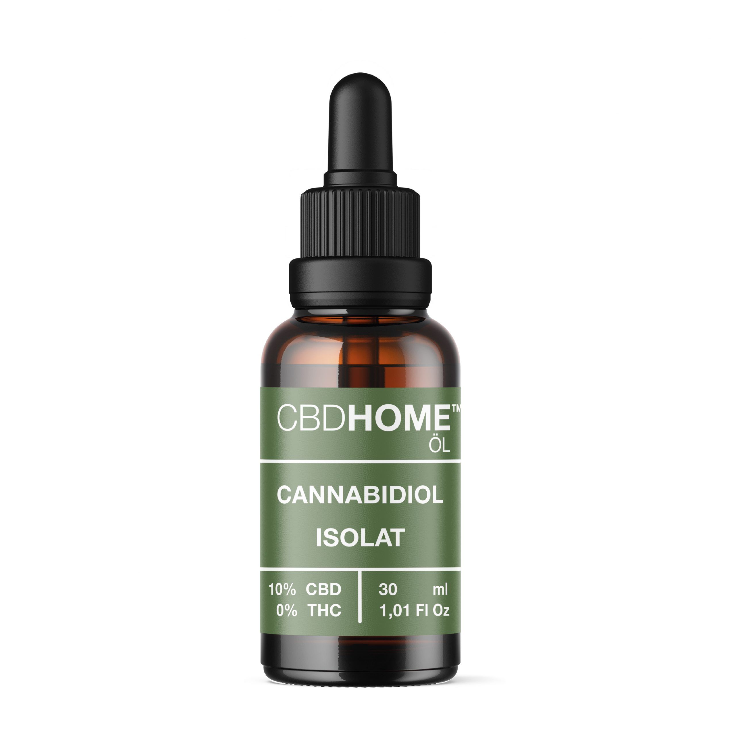 Olio CBDHOME CBD Isolato 10% CBD, 0% THC, flacone da 30ml con contagocce.