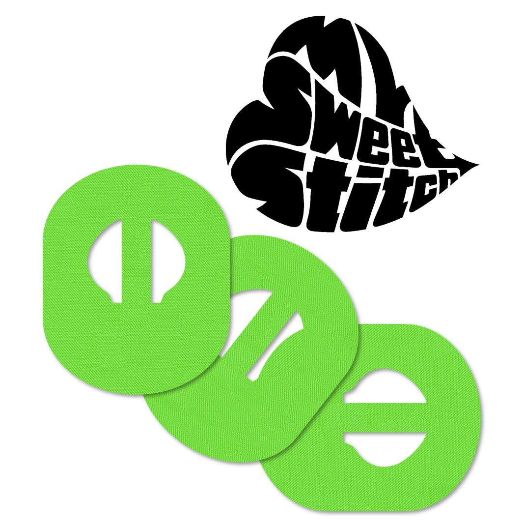Tre cerotti verdi ovali con intaglio. Logo: MySweetStitch.