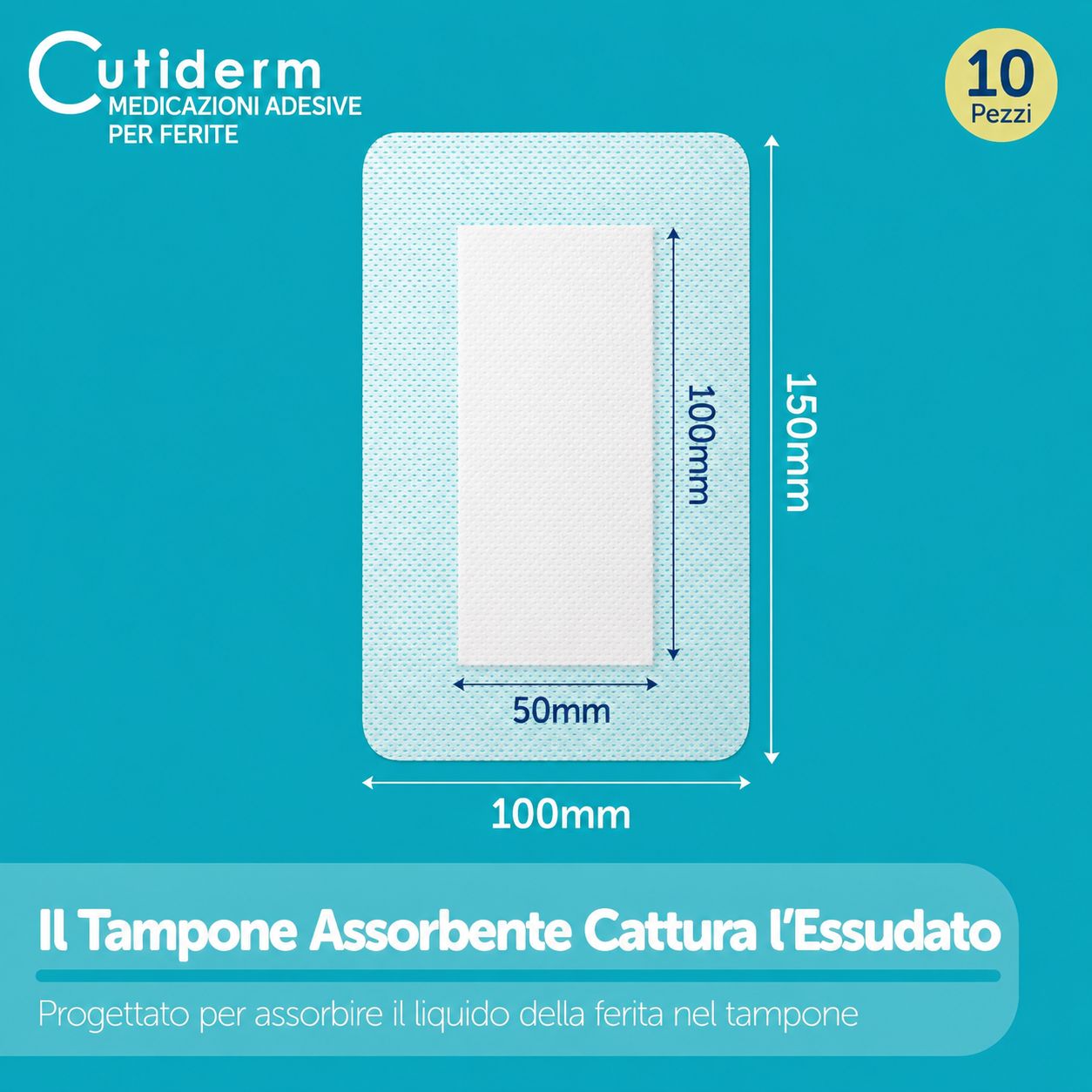 Bendaggio autoadesivo per ferite 10 x 15 cm Cutiderm