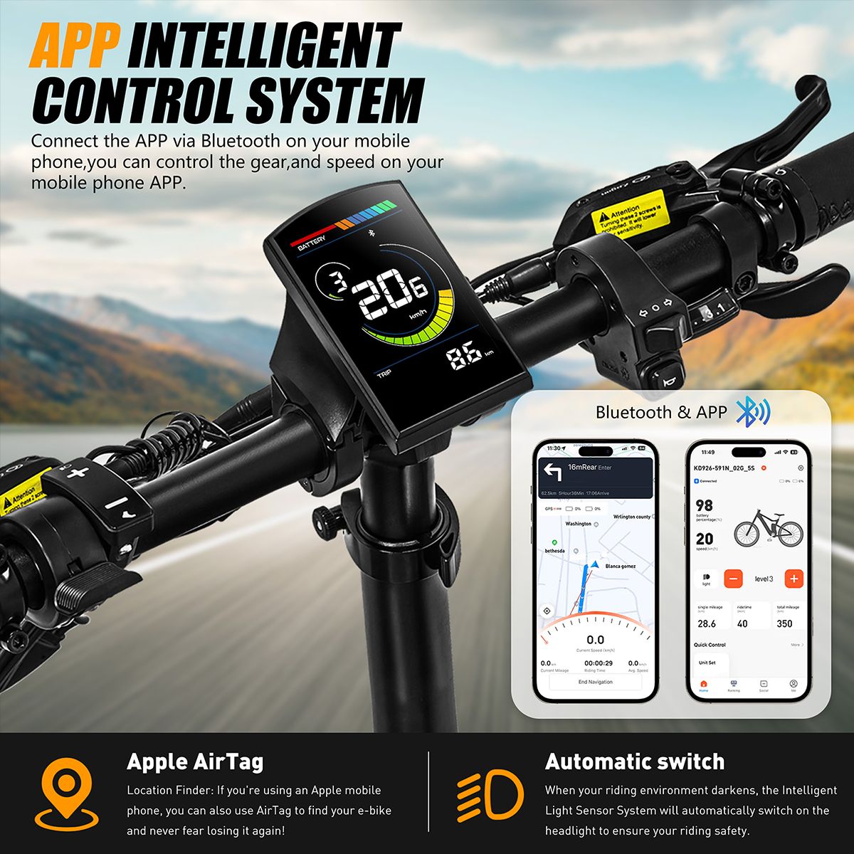 Cruscotto della bici elettrica VITILAN i7. Display digitale, connessione Bluetooth, controllo tramite app.