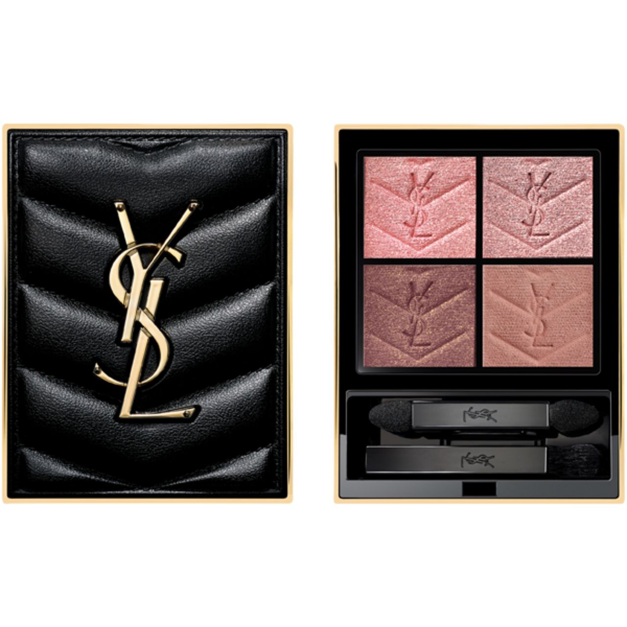 Yves Saint Laurent Couture Mini Clutch 04. Pochette nera con logo dorato. Quattro ombretti. Due applicatori.