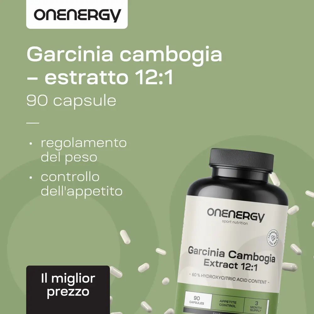 Flacone di estratto di Garcinia Cambogia OnEnergy 12:1, 90 capsule, miglior prezzo.
