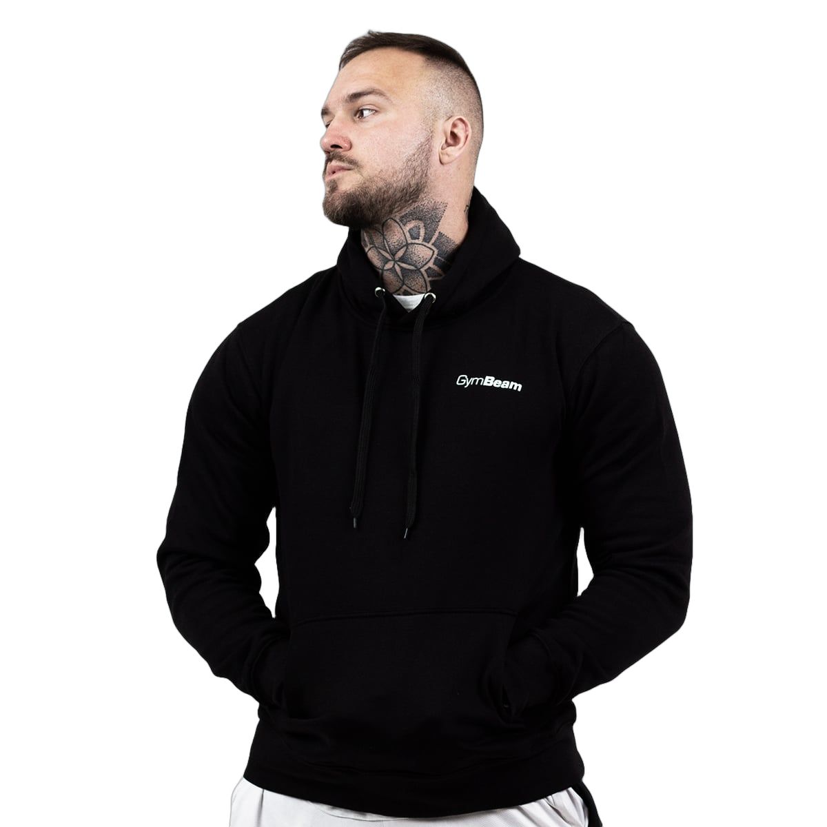 GymBeam Felpa uomo con cappuccio regular Athlete nero e bianco