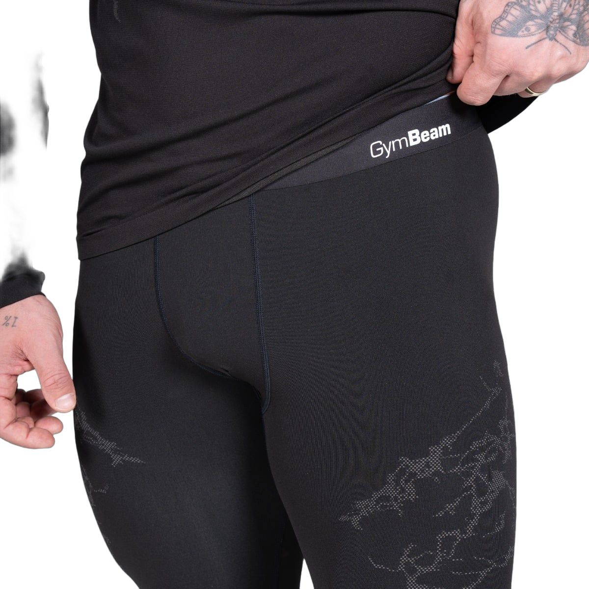 GymBeam Leggings uomo senza cuciture slim in poliestere, nylon ed elastan Static nero