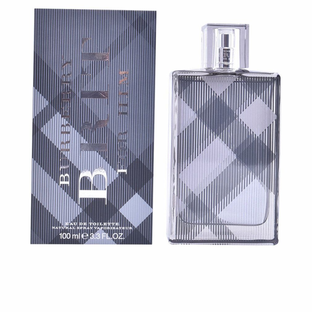 Burberry Brit For Him Eau de Toilette. Flacone e confezione con motivo a quadri. 100 ml. Scritta sulla confezione.