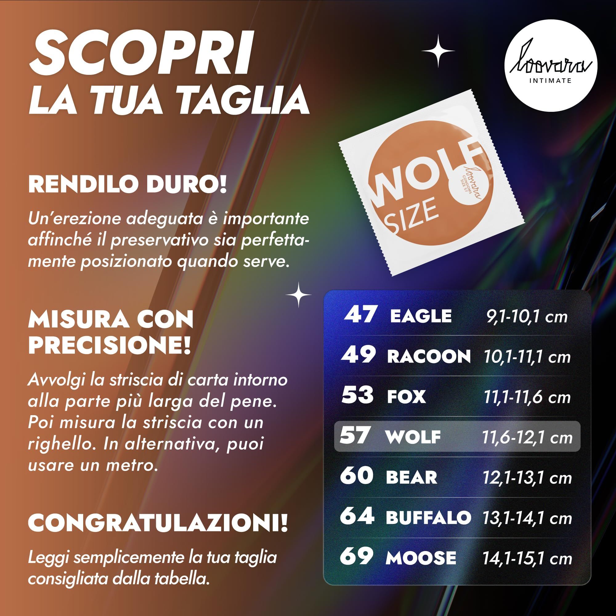 Loovara: Trova la tua taglia. Wolf taglia 57 (11,6-12,1 cm) e altre taglie.