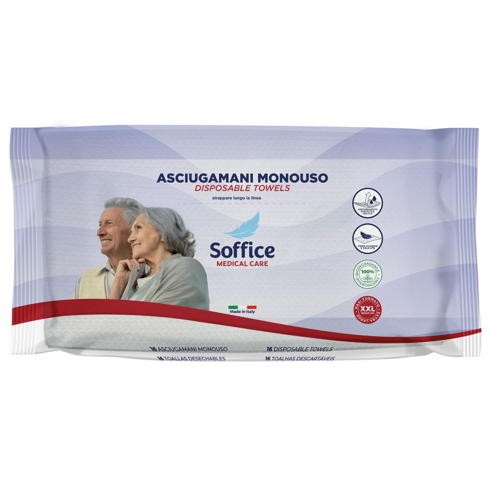 Soffice Asciugamano Monouso Corpo 60x40 cm 12 confezioni da 16