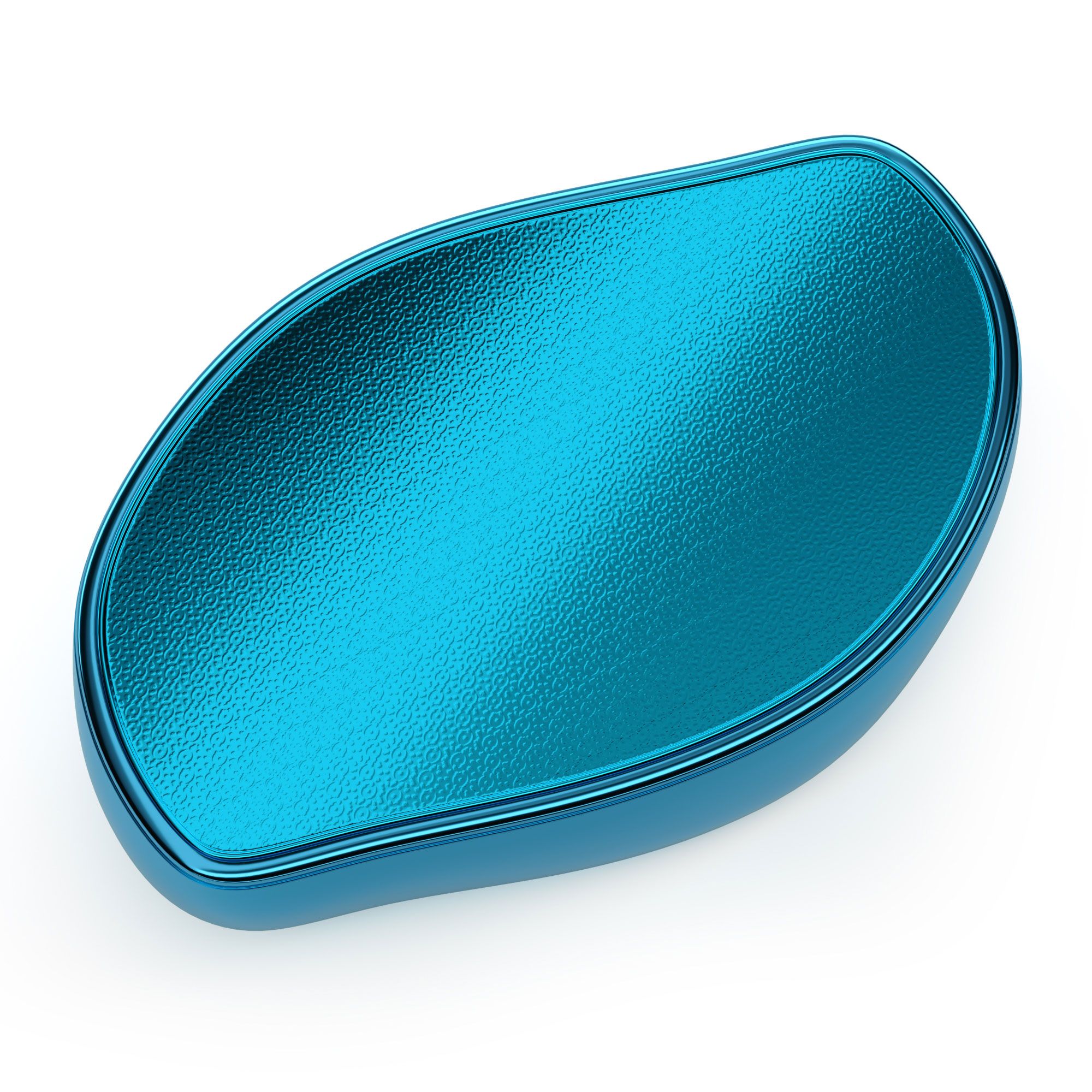 Dispositivo blu ovale per la cura dei piedi con superficie strutturata.