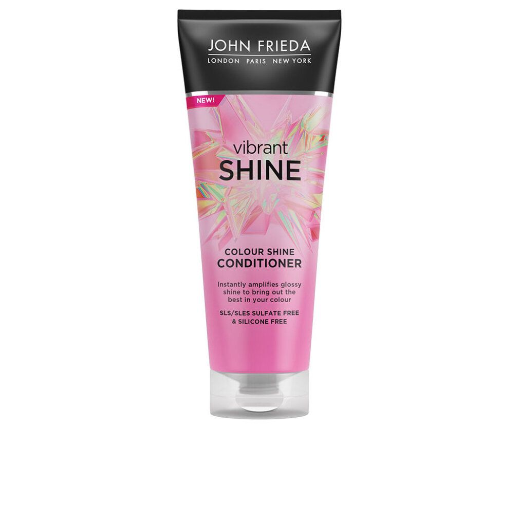 Tubo rosa con tappo nero. Scritta: VIBRANT SHINE, Colour Shine Conditioner. Senza solfati SLS/SLES e siliconi.