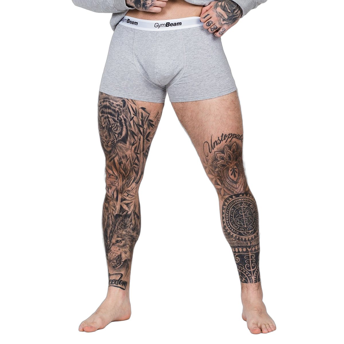 GymBeam Boxer uomo Essentials 3Pack grigio, set da 3 in cotone con elastan